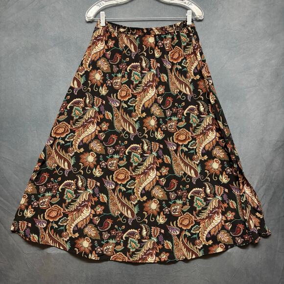 Vintage Urban Works Midi Skirt Damask Peacock Feathers Floral Boho Flowy Cottage - Picture 1 of 10